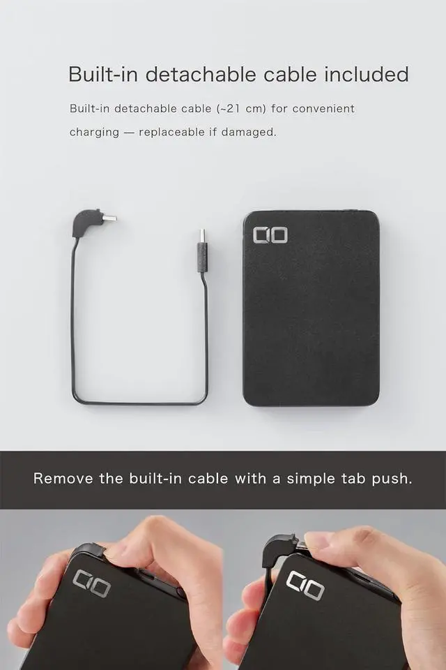 Alt view image 3 of 7 - SMARTCOBY EX04 5000mAh Power Bank with Built-in USB-C Cable (Black)