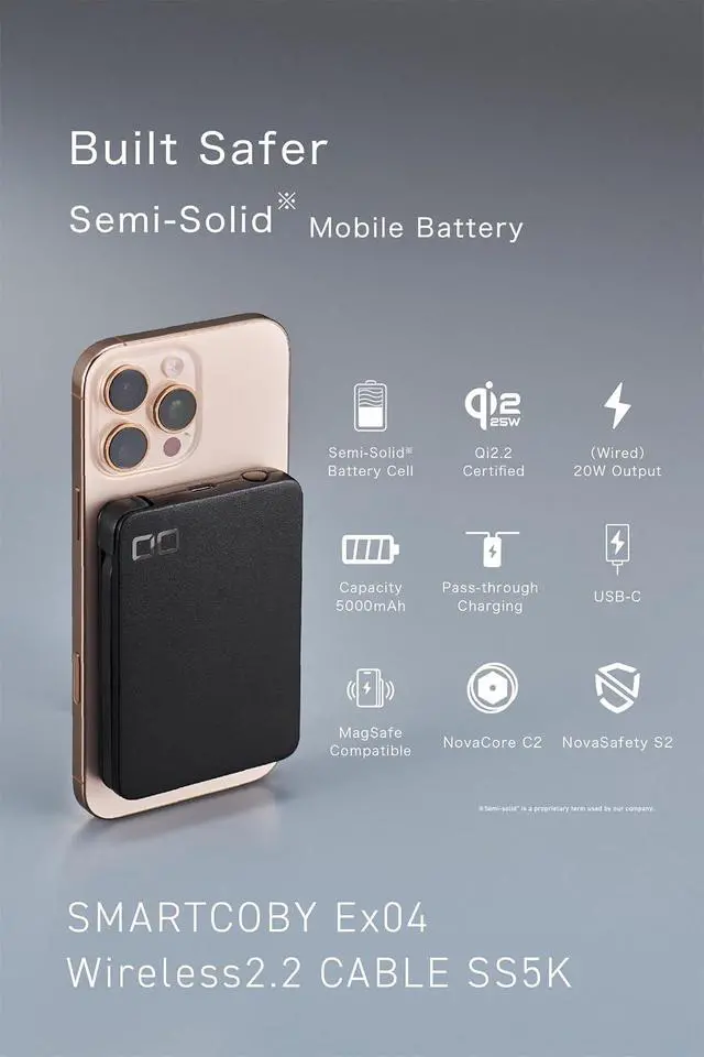 Alt view image 2 of 7 - SMARTCOBY EX04 5000mAh Power Bank with Built-in USB-C Cable (Black)