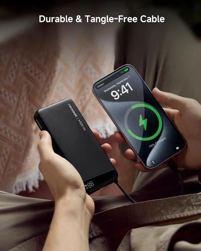 Alt view image 4 of 7 - Ultra-Thin 20,000mAh Power Bank, 45W Max Fast Charging Battery Pack, Built-in USB-C Cable for iPhone 17/16 Series, Galaxy, MacBook, and More