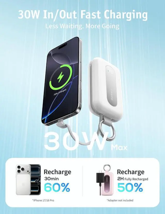 Alt view image 4 of 7 - CharmGo Portable Charger 20000mAh 30W Power Bank 4 in 1 Battery Pack
