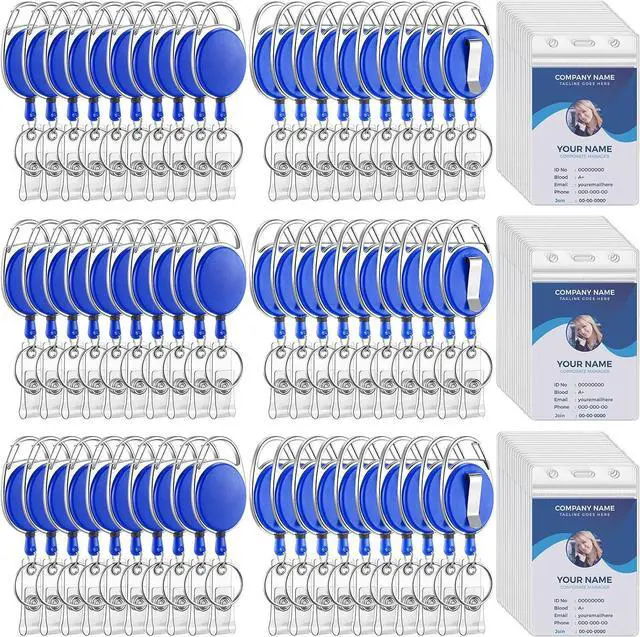 Main image of 60 Pack Retractable Badge Holder Reels,Vertical,Blue