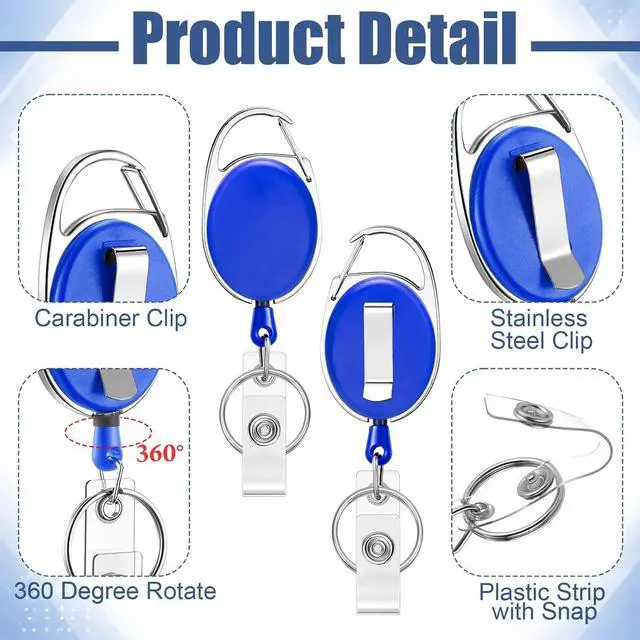 Alt view image 3 of 6 - 60 Pack Retractable Badge Holder Reels,Vertical,Blue
