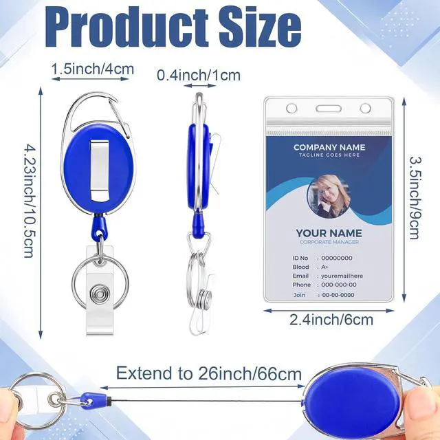 Alt view image 2 of 6 - 60 Pack Retractable Badge Holder Reels,Vertical,Blue