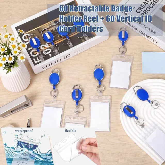 Alt view image 5 of 6 - 60 Pack Retractable Badge Holder Reels,Vertical,Blue