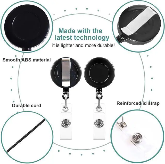 Alt view image 4 of 7 - 100 Pack Retractable Badge Reel Clips with 100 Pack Vertical ID Card Holders Retractable Badge Holders with Clip ID Badge Clips with Name Card Holder for Nurses Office School,Black