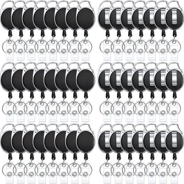 Main image of 50 Pcs Retractable Badge Reels Holders with Clip, Black