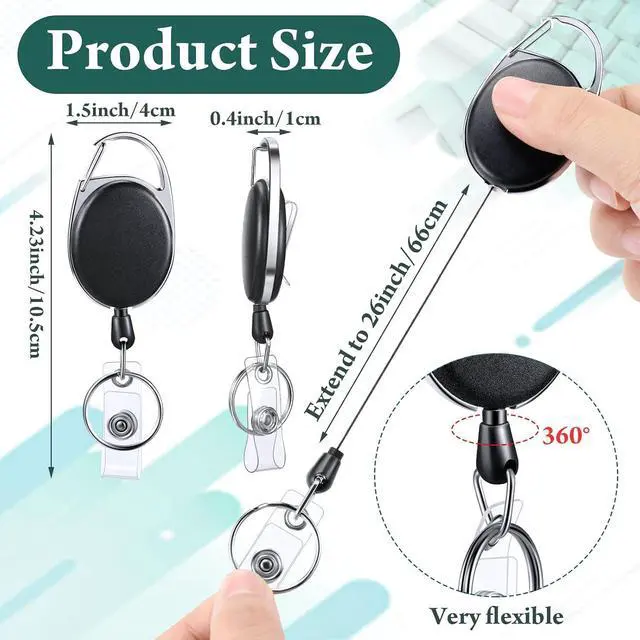 Alt view image 2 of 6 - 50 Pcs Retractable Badge Reels Holders with Clip, Black