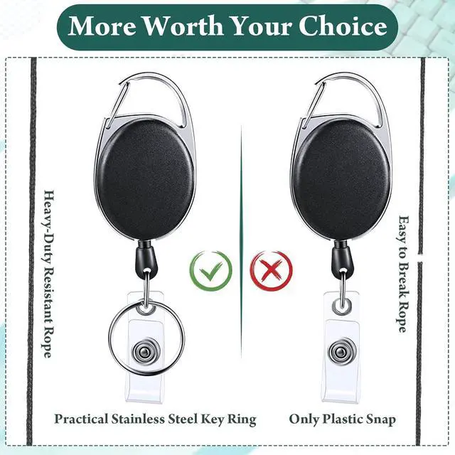 Alt view image 4 of 6 - 50 Pcs Retractable Badge Reels Holders with Clip, Black