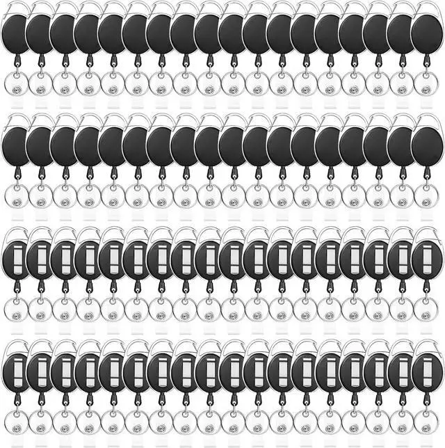 Main image of 72 Pack Badge Reels Retractable Badge Holders with Clip Key Ring Name ID Badge Clips Keychain for Nurse Doctor Employee Worker, Black