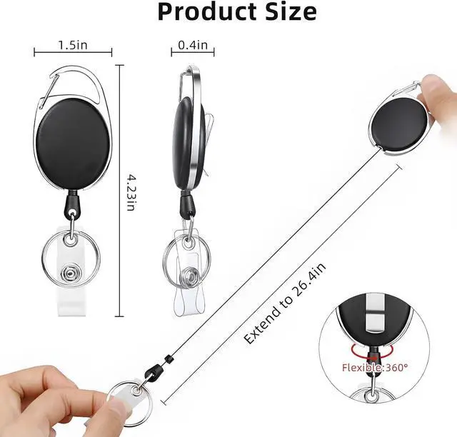 Alt view image 2 of 6 - 72 Pack Badge Reels Retractable Badge Holders with Clip Key Ring Name ID Badge Clips Keychain for Nurse Doctor Employee Worker, Black