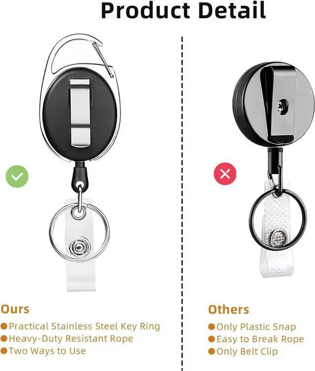 Alt view image 4 of 6 - 72 Pack Badge Reels Retractable Badge Holders with Clip Key Ring Name ID Badge Clips Keychain for Nurse Doctor Employee Worker, Black