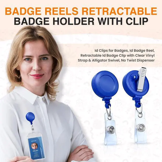 Alt view image 2 of 7 - 100 PackRetractable Badge Reels ID Card Holder Clip with Clear Vinyl Strap, Swivel Alligator Clip Work Badge Holder, Key Card Holder, ID Card Holder for Badge (Blue)