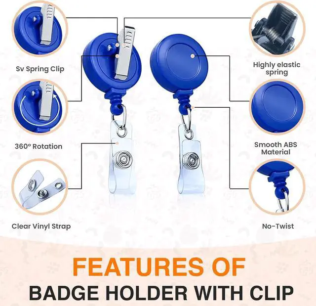 Alt view image 5 of 7 - 100 PackRetractable Badge Reels ID Card Holder Clip with Clear Vinyl Strap, Swivel Alligator Clip Work Badge Holder, Key Card Holder, ID Card Holder for Badge (Blue)