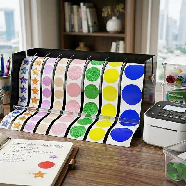 Alt view image 2 of 7 - Sticker Dispenser Adjustable Label Roll Holder 8 Divider Disks