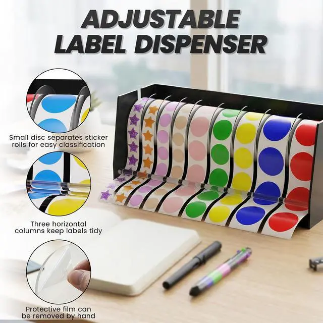 Alt view image 4 of 7 - Sticker Dispenser Adjustable Label Roll Holder 8 Divider Disks