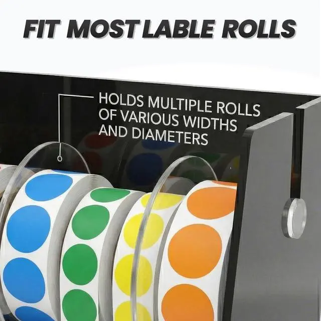 Alt view image 6 of 7 - Sticker Dispenser Adjustable Label Roll Holder 8 Divider Disks