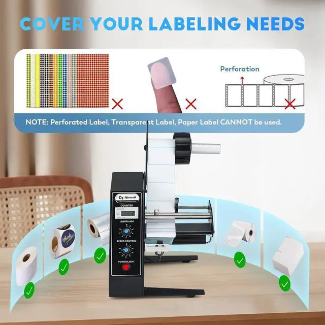 Alt view image 6 of 7 - Automatic Label Dispenser Sticker Roll Dispenser for Logistics Office Home, 1-8m/min Speed Adjustable, Length 0.12-5.9" Width 0.16-5.5", Auto Sensing&Counting, Max Roll Dia. 9.8"