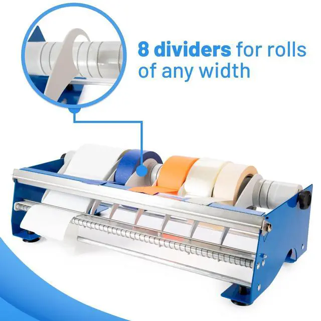 Alt view image 3 of 7 - 18" Manual Label and Tape Dispenser, 2" and Up Core Size, Adjustable Roll Width - Tabletop & Wall-Mounted Multi Roll Holder - Industrial Grade Steel Construction
