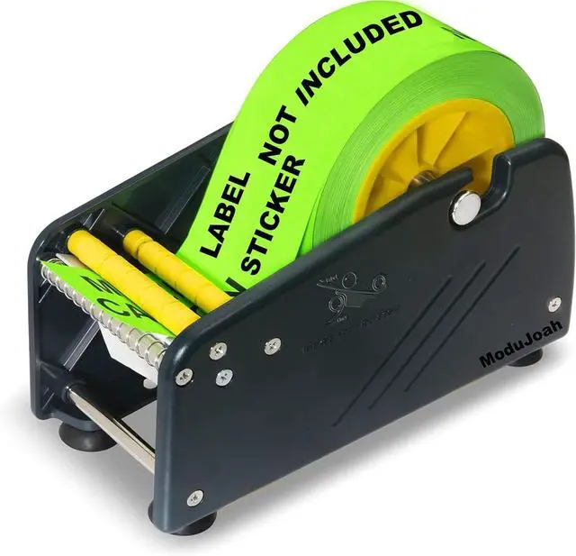 Main image of MDJ by Excell Manual Label Sticker Dispenser with 4 Suction Cups Base for Tabletop, Adjustable Holder for Multiple Rolls for Office, Home, School, Warehouse, Easy Peel Off, Fits up to 3" Wide Labels