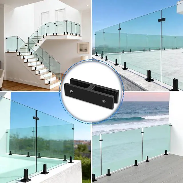 Alt view image 5 of 6 - Glass Railing Clamp, 180°, 8 Pack, 304 Stainless Steel Glass Railing System for 3/8"-1/2"(8mm-13mm) Thinkness Heavy Duty Balusters Clamps/Deck/Stairs/Pool/Balcony/Patio