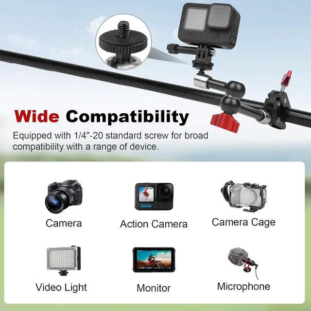 Alt view image 3 of 7 - 9" Articulating Magic Arm with Super Clamp, Magic Arm Camera Mount with Crab Clamp, Desk & Tube Camera Arm Friction Arm for DSLR Action Camera Monitor Video Light, Max. Load 5.5lbs (SY008)