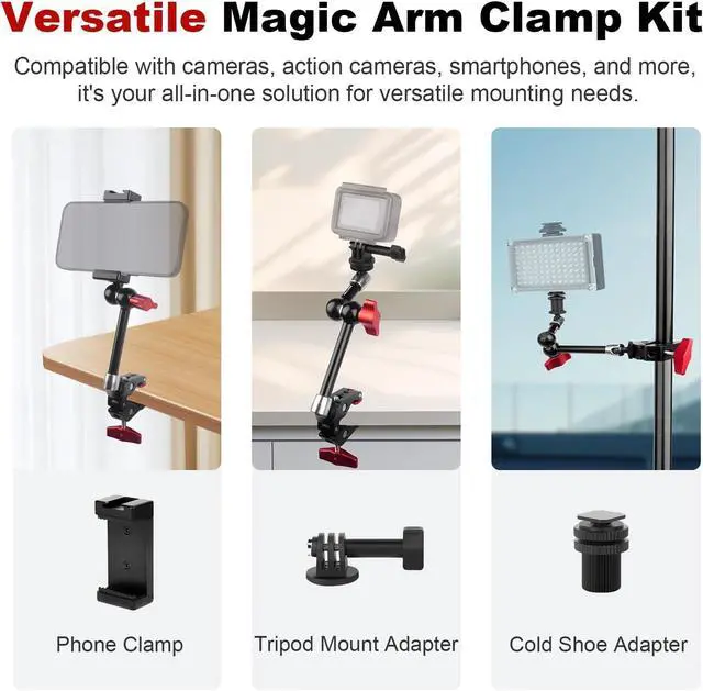 Alt view image 2 of 7 - 9" Articulating Magic Arm with Super Clamp, Magic Arm Camera Mount with Crab Clamp, Desk & Tube Camera Arm Friction Arm for DSLR Action Camera Monitor Video Light, Max. Load 5.5lbs (SY008)