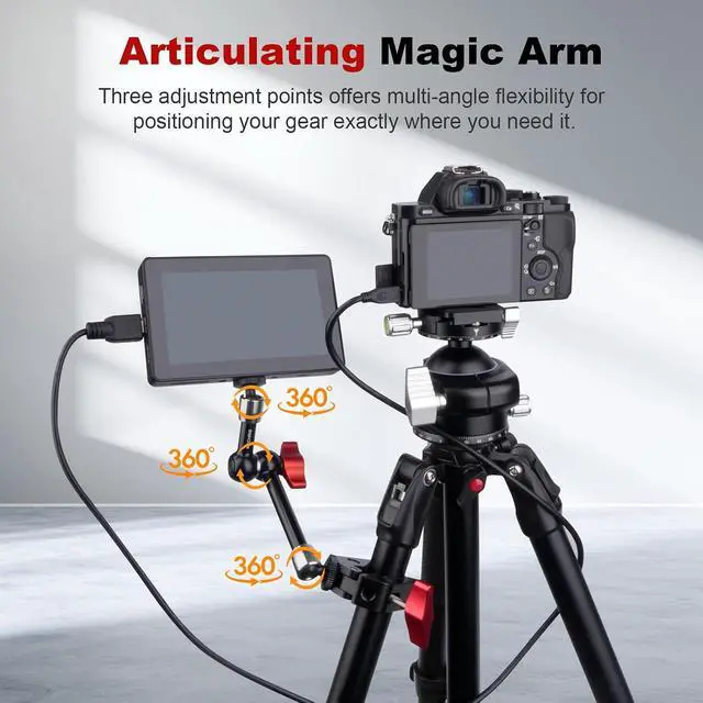 Alt view image 5 of 7 - 9" Articulating Magic Arm with Super Clamp, Magic Arm Camera Mount with Crab Clamp, Desk & Tube Camera Arm Friction Arm for DSLR Action Camera Monitor Video Light, Max. Load 5.5lbs (SY008)