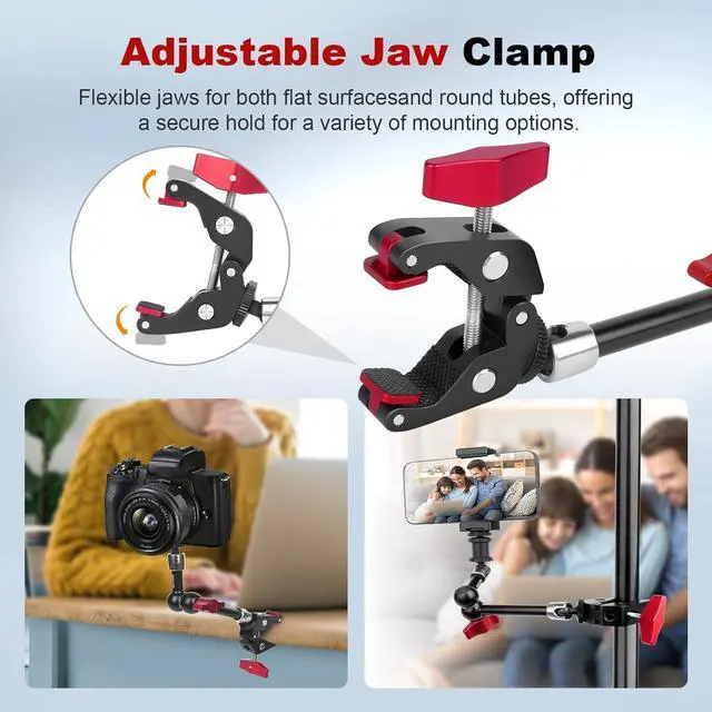 Alt view image 4 of 7 - 9" Articulating Magic Arm with Super Clamp, Magic Arm Camera Mount with Crab Clamp, Desk & Tube Camera Arm Friction Arm for DSLR Action Camera Monitor Video Light, Max. Load 5.5lbs (SY008)