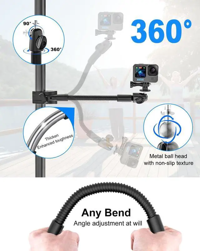 Alt view image 5 of 7 - Gooseneck Clamp Camera Mount, Flexible Gopro Clamp Mount Kit