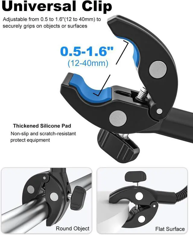 Alt view image 7 of 7 - Gooseneck Clamp Camera Mount, Flexible Gopro Clamp Mount Kit