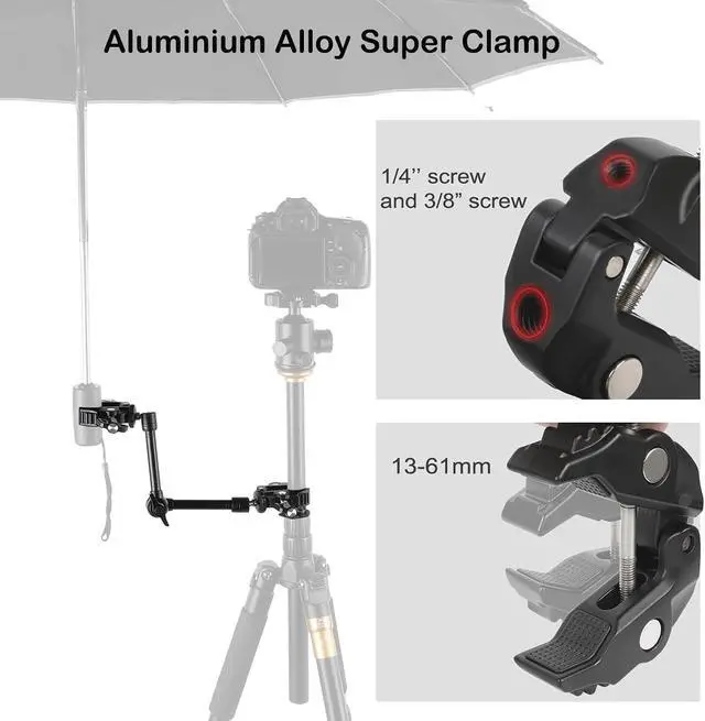 Alt view image 2 of 7 - Magic Arm Clamp Kit, Camera Mount Articulating Friction Arm w 2 Pcs Super Clamp, w 1/4"-20 Screw and Thread Hole, for Camera, Light, Monitor, Webcam or Action Camera 2kg, for Table, Tube