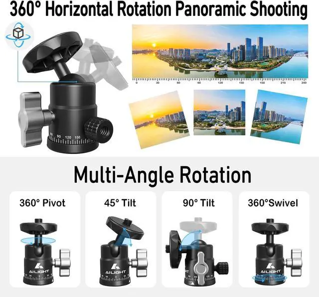 Alt view image 2 of 7 - Mini Ball Head, 360° Panoramic Tripod Head, Universal 1/4" to 3/8" Screw Adapter Swivel Mini Ball Head Screw Tripod Mount, Dual Cold Shoe Mount for DSLR Cameras Camcorder4 Pack