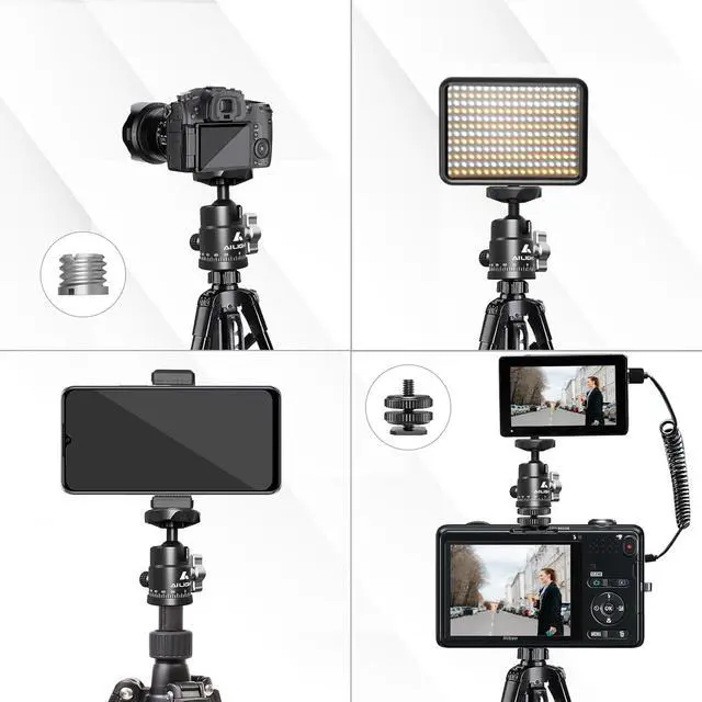 Alt view image 7 of 7 - Mini Ball Head, 360° Panoramic Tripod Head, Universal 1/4" to 3/8" Screw Adapter Swivel Mini Ball Head Screw Tripod Mount, Dual Cold Shoe Mount for DSLR Cameras Camcorder4 Pack