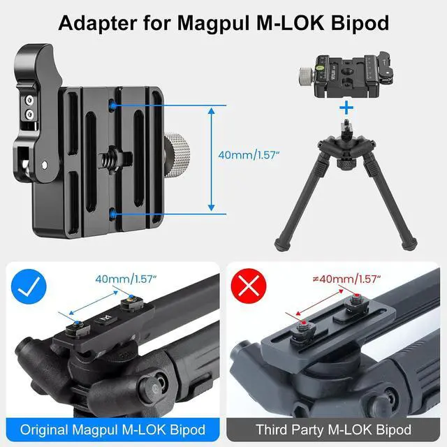Alt view image 7 of 7 - Arca Swiss Lever Lock Clamp for Magpul Mlok Bipod, Camera Quick Release Clamp Mlok Rail AL60 All Metal Quick Release Plate Adapter for Tripod Ball Head, Knob Locking & Lever Locking