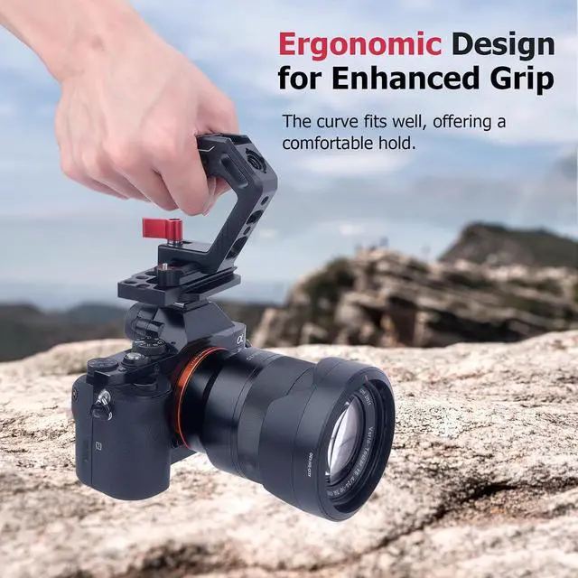 Alt view image 4 of 7 - Top Handle with Slider & NATO Rail for Camera Cage - Lightweight Aluminum Grip with 1/4", 3/8" Threads, Cold Shoe Mount, and Arri Locating Pin for DSLR Cameras (62024)