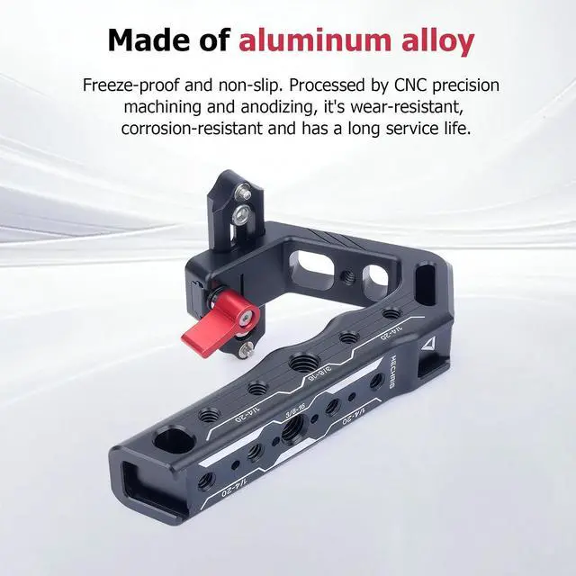 Alt view image 5 of 7 - Top Handle with Slider & NATO Rail for Camera Cage - Lightweight Aluminum Grip with 1/4", 3/8" Threads, Cold Shoe Mount, and Arri Locating Pin for DSLR Cameras (62024)