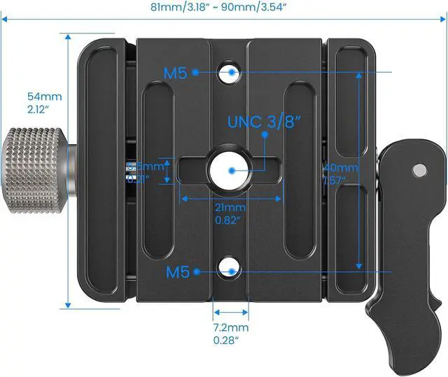 Alt view image 6 of 7 - Arca Swiss Lever Lock Clamp for Magpul Mlok Bipod, Camera Quick Release Clamp Mlok Rail AL60 All Metal Quick Release Plate Adapter for Tripod Ball Head, Knob Locking & Lever Locking