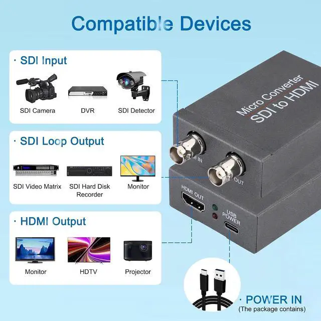 Alt view image 2 of 7 - SDI to HDMI Converter with SDI Loop Out, 3G-SDI/HD-SDI/SD-SDI to HDMI Adapter Auto Format Detection for Camera Monitor Projector (Grey)