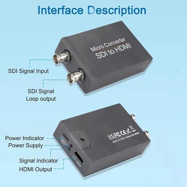 Alt view image 6 of 7 - SDI to HDMI Converter with SDI Loop Out, 3G-SDI/HD-SDI/SD-SDI to HDMI Adapter Auto Format Detection for Camera Monitor Projector (Grey)