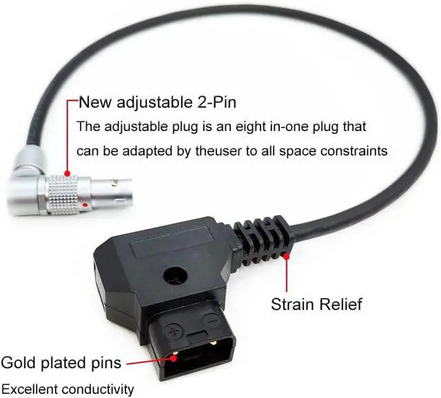 Alt view image 2 of 7 - Teradek SmallHD ARRI RED Flexible Power Cable D-tap to Rotatable 0B 2-Pin Male Right Angle, Gold Mount V-Mount Dtap to Teradek Bolt, Z CAM