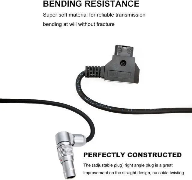 Alt view image 4 of 7 - Teradek SmallHD ARRI RED Flexible Power Cable D-tap to Rotatable 0B 2-Pin Male Right Angle, Gold Mount V-Mount Dtap to Teradek Bolt, Z CAM