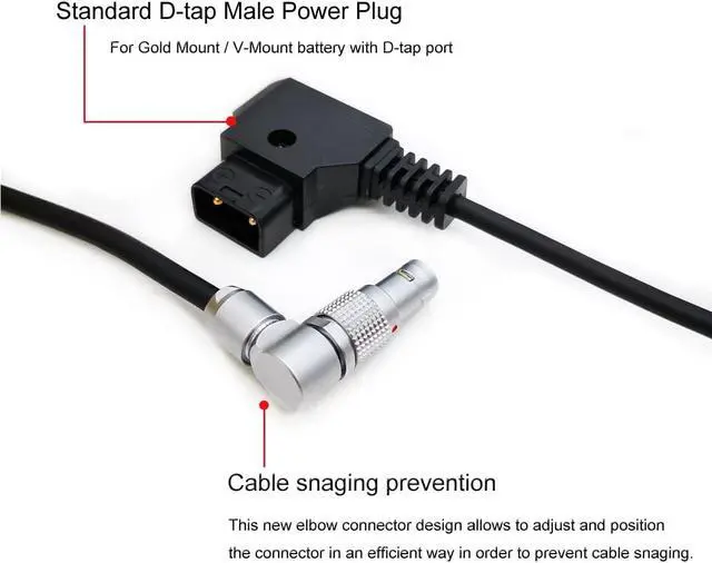 Alt view image 5 of 7 - Teradek SmallHD ARRI RED Flexible Power Cable D-tap to Rotatable 0B 2-Pin Male Right Angle, Gold Mount V-Mount Dtap to Teradek Bolt, Z CAM