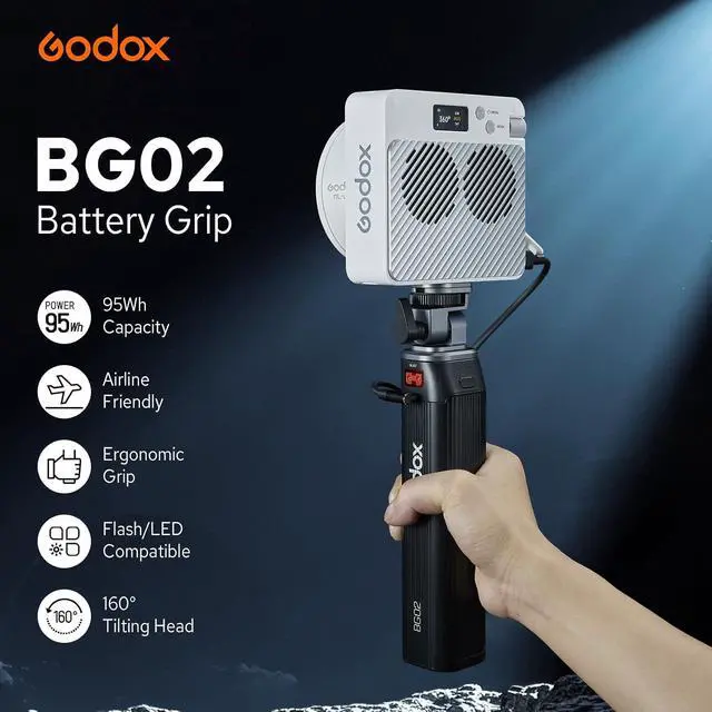 Alt view image 2 of 7 - BG02 Battery Grip, 14.4V 6600mAh Battery Handle, with D-Tap USB-C Cable and Adapter, Flash Handgrip AD200 AD200Pro AD200ProII AD300Pro AD300ProII, for ML60IIBI ML100BI ML100R LED Light