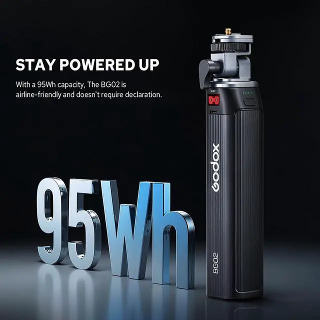 Alt view image 3 of 7 - BG02 Battery Grip, 14.4V 6600mAh Battery Handle, with D-Tap USB-C Cable and Adapter, Flash Handgrip AD200 AD200Pro AD200ProII AD300Pro AD300ProII, for ML60IIBI ML100BI ML100R LED Light