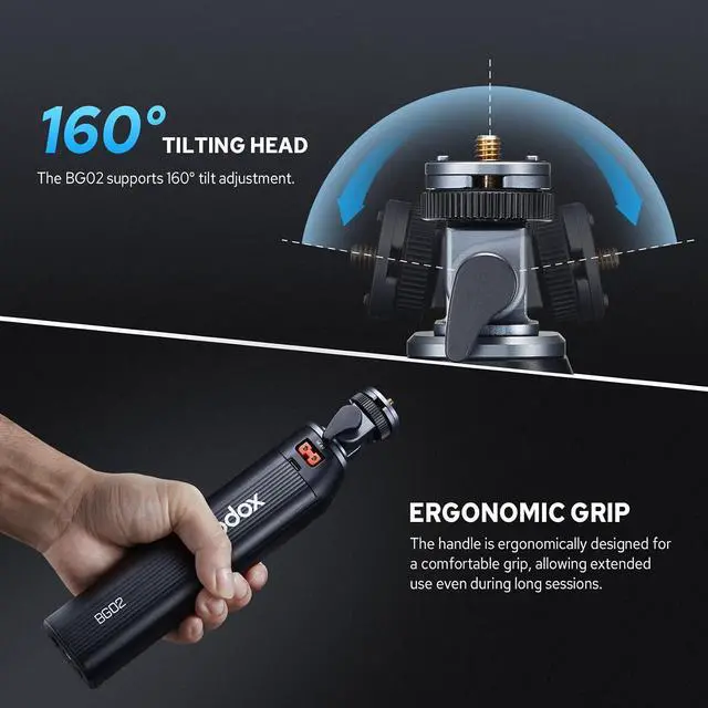 Alt view image 7 of 7 - BG02 Battery Grip, 14.4V 6600mAh Battery Handle, with D-Tap USB-C Cable and Adapter, Flash Handgrip AD200 AD200Pro AD200ProII AD300Pro AD300ProII, for ML60IIBI ML100BI ML100R LED Light