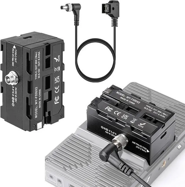 Main image of D-Tap to NP-F570 Dummy Battery,Double-Sided NPF 550/770/970 Battery Coiled Cable with Type-C Port Power 3 Devices Compatible with LED Light, Feelworld,Atomos Ninja/Shinobi Monitor/Transmitter etc