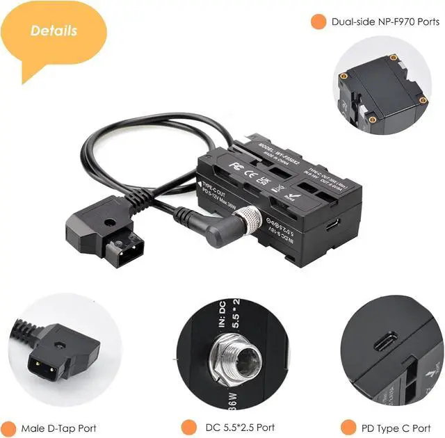 Alt view image 2 of 6 - D-Tap to NP-F570 Dummy Battery,Double-Sided NPF 550/770/970 Battery Coiled Cable with Type-C Port Power 3 Devices Compatible with LED Light, Feelworld,Atomos Ninja/Shinobi Monitor/Transmitter etc