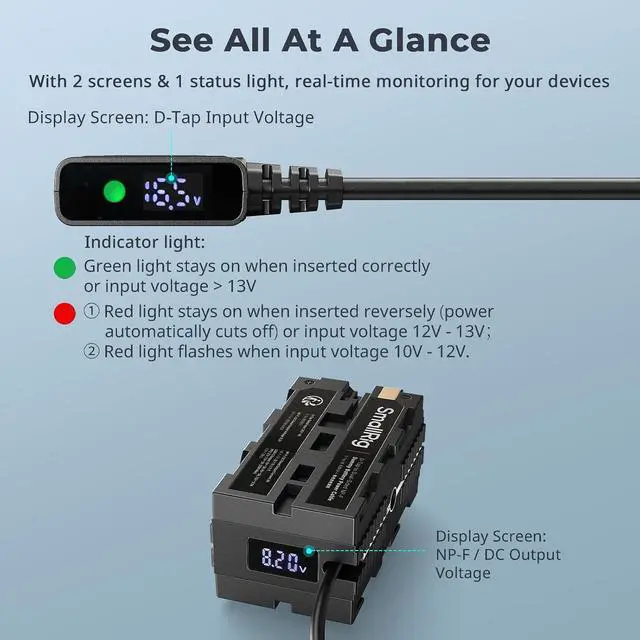 Alt view image 5 of 7 - D-tap to Dual-Sided NP-F Dummy Battery, with USB-C, DC Port, LED Display, for NP-FZ100/ LP-E6NH/ LP-E6P/ EN-EL15C/ DMW-BLK22 Dummy Batteries,Monitor and Wireless Video Transmitters