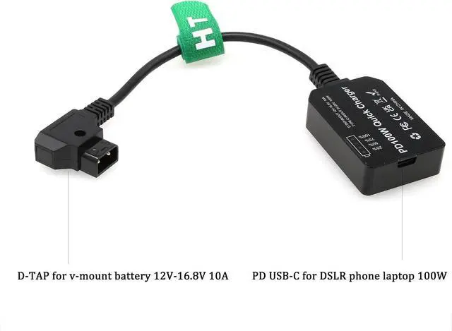 Alt view image 2 of 6 - D-Tap to USB-C PD 100W Power Converter Adapter for Sony DSLR Camera Monitor Phone Laptop, Type C, 12-16.8V V-Lock Gold Mount Battery, Bidirectional