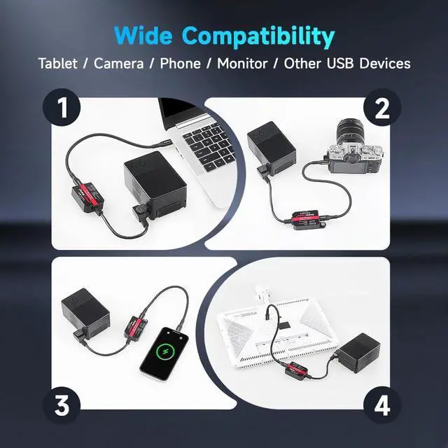 Alt view image 6 of 7 - Alvins Cables Dtap to Type-c PD Bidirectional Quick Charger Cable, USB-C PD 100W Fast Charging Power Adapter for V-Mount Gold-Mount Battery, for Camera Laptop Phone, 24cm